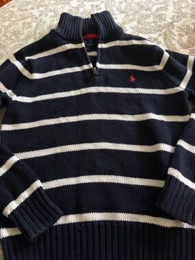 Polo by Ralph Lauren Navy & White Striped Half-Zip Sweater boys 10-12